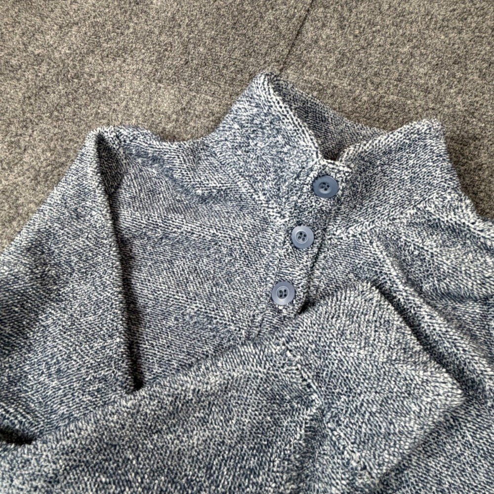 Eddie Bauer Womens Small‎ Blue Marled Fleece Mock Neck Button Pullover Sweater